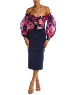 Carolina Herrera Silk Off-Shoulder Puff Sleeve Dress Women Dresses