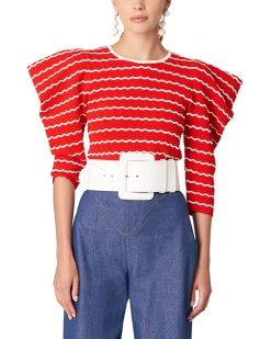 Carolina Herrera Puff Sleeve Scallop Motif Knit Top Women Tops