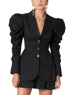 Carolina Herrera Shirred Puff Sleeve Top Women Tops