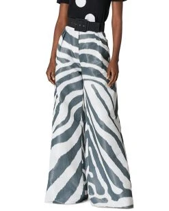 Carolina Herrera Zip Front Wide Leg Pleated Pant Women Pants